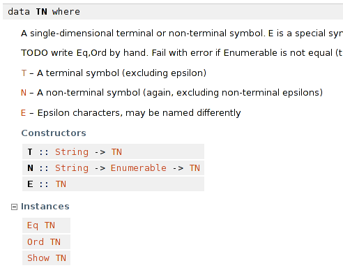 GADT constructor documentation